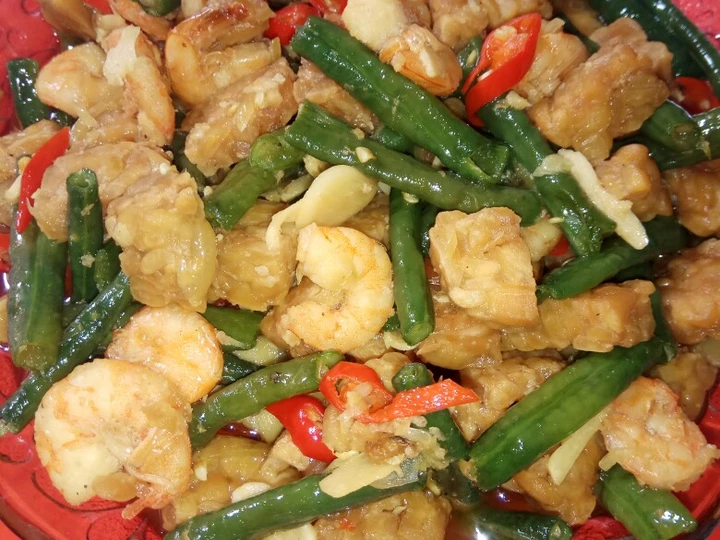 Cara Gampang Membikin Resep Tumis udang, kacang panjang campur tempe yang Lezat Sekali Anti Ribet, Menggugah Selera