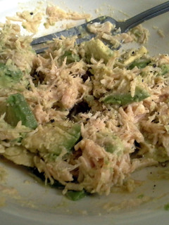 A picture of Chicken salad with avocado.