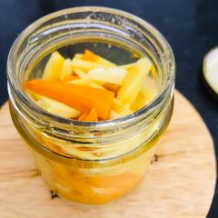 A picture of Turmeric pickle in 5 mins Healthy pickle recipe no oil pickle.