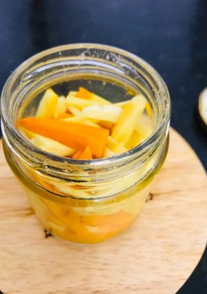 A picture of Turmeric pickle in 5 mins Healthy pickle recipe no oil pickle.
