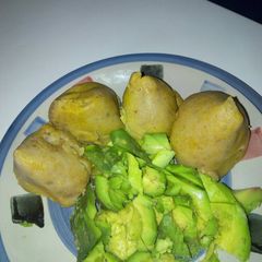A picture of Plantain and corn pubbing with avacado.