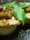 Simmered Daikon Radish and Grilled Kiwi-Marinated Pork