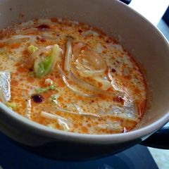 Sesame Soy Milk Soup with Ra-Yu A picture of Sesame Soy Milk Soup with Ra-Yu.