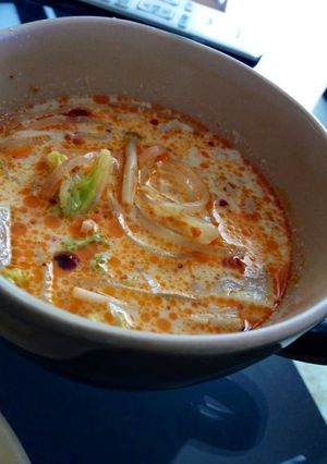A picture of Sesame Soy Milk Soup with Ra-Yu.