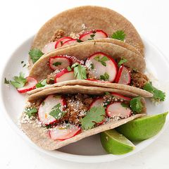A picture of Duck Tacos, Radish-Lime Salad, Cumin-Roasted Squash.
