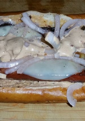 A picture of Game Day Sausage Sandwich with Grilled Zucchini.