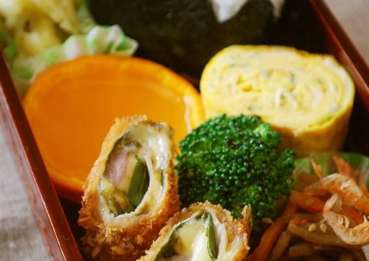 Steps to Prepare Perfect Mt Fuji Bento–Pork with Wasabi Deep-Fried Wraps