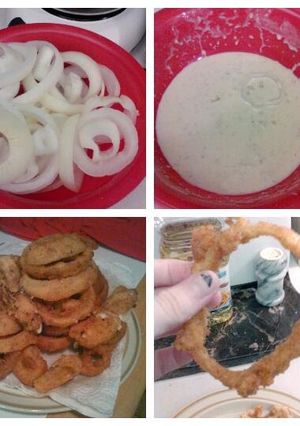 A picture of Home Made Onion Rings.