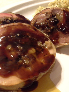 A picture of Barbecue Spiral Stuffed Pork Loin with bratwurst, apples & walnuts.