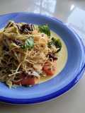 Fusion Style Garlic Cream Beef Angel Hair with Grilled Veggies