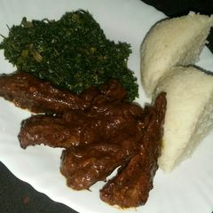 A picture of Creamy Black Pepper Steak With Ugali n Greens. #AuthorMarathon.