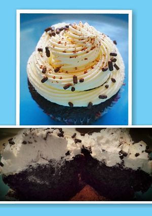 A picture of Ray's'Chocolate vanilla Pudding Cupcakes.