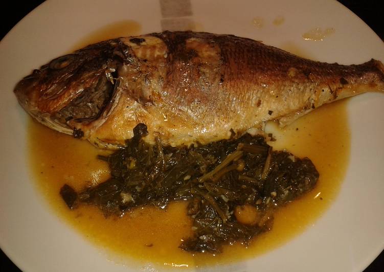Sea Bass with spinach and white wine Sea Bass with spinach and white wine