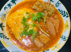 Hình của món Bánh mì chảo xíu mại.