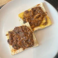 A picture of Ultra Healthy and Amazing Open face spicey Sardine Toastie.- WOWOWWWWEee - full of Omega 3 as well.