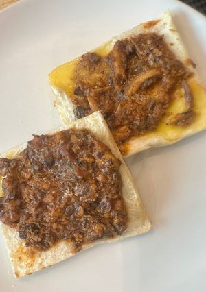A picture of Ultra Healthy and Amazing Open Face Spicy Sardine Toastie.- WOWOWWWWEee - Full of Omega 3 as Well.