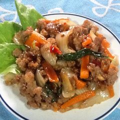 A picture of Thai Stir-fried Spicy Minced Pork With Holy Basil (Pad Kra Prao Moo Sap).