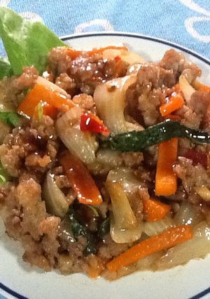 A picture of Thai Stir-fried Spicy Minced Pork With Holy Basil (Pad Kra Prao Moo Sap).