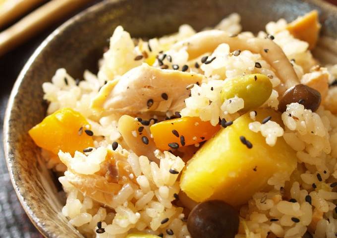 Recipe of Super Quick Homemade Rice with Colorful Autumn Vegetables (Gomoku Takikomi Gohan)
