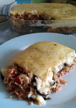 A picture of Vickys Greek-Style Rice Moussaka, GF DF EF SF NF Vegan.