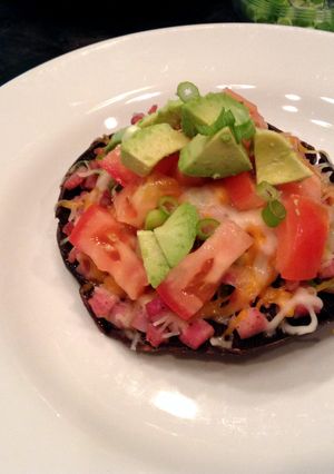 A picture of Portabella Mushroom With Fried, Diced Ham And Veggies - Can Be Made Meatless.