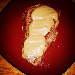 A picture of Steak and Mushroom reduction sauce.