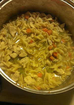 A picture of Chicken noodle soup.