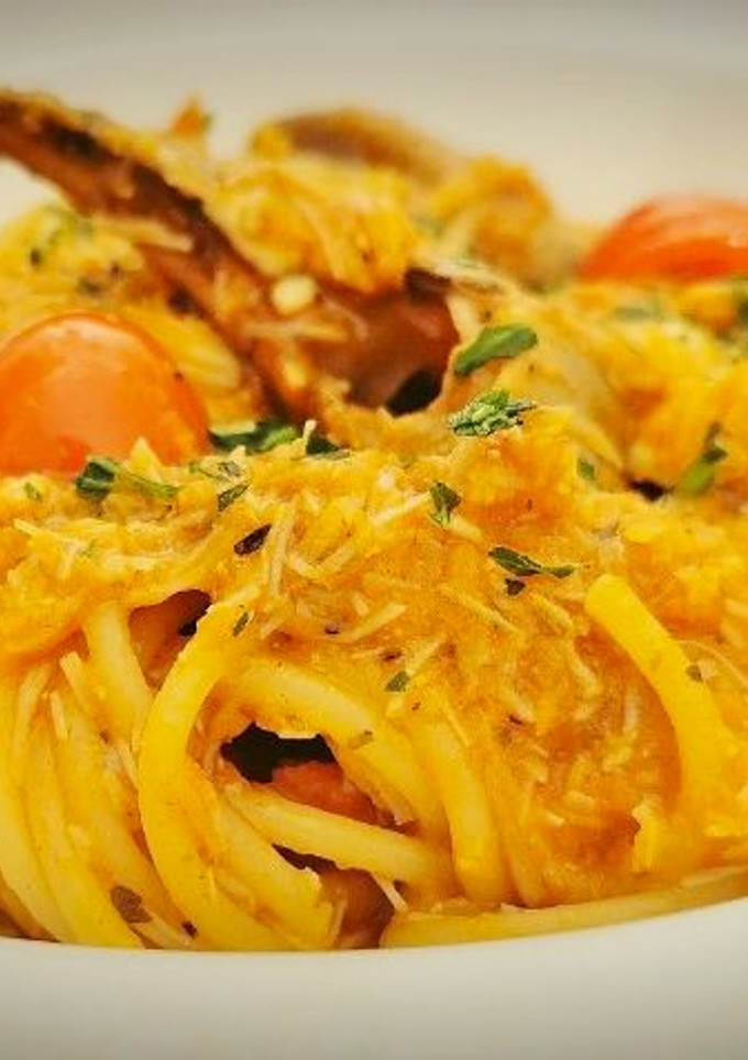 Una foto de Espaguetis a la Marinera con carne de bocas de Cangrejo