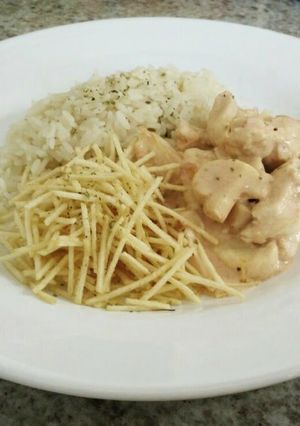 A picture of Chicken Stroganoff w/ White Rice.