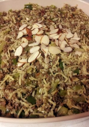 A picture of Pat's Almond Rice Casserole.