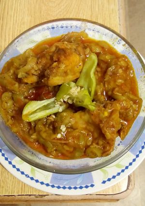 A picture of Ridge Gourd with chicken (Tori)by Nancy.