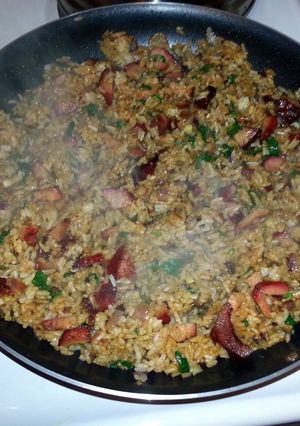 A picture of bubbas pork fried rice.