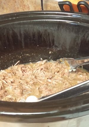 A picture of Juicy crock pot shredded beef.