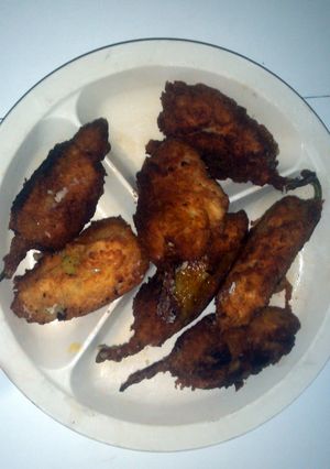 A picture of Fried stuffed banana stuffed peppers.