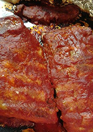 A picture of St Louis style ribs.