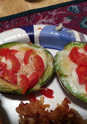 A picture of Baked Eggs in Avocados..
