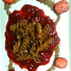 A picture of Chocolaty Pasta With Strawberry Sauce.