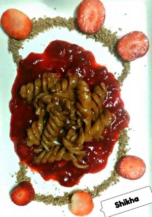 A picture of Chocolaty Pasta With Strawberry Sauce.