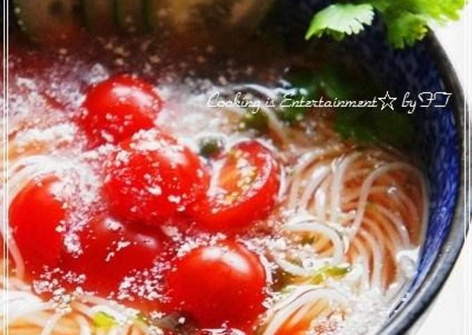 Steps to Prepare Super Quick Homemade Sunny Tomato Somen Noodle Soup