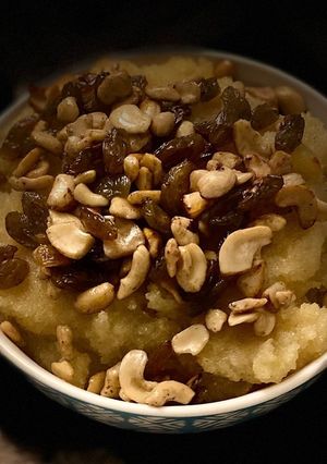 A picture of Pineapple sheera (sweet halwa).