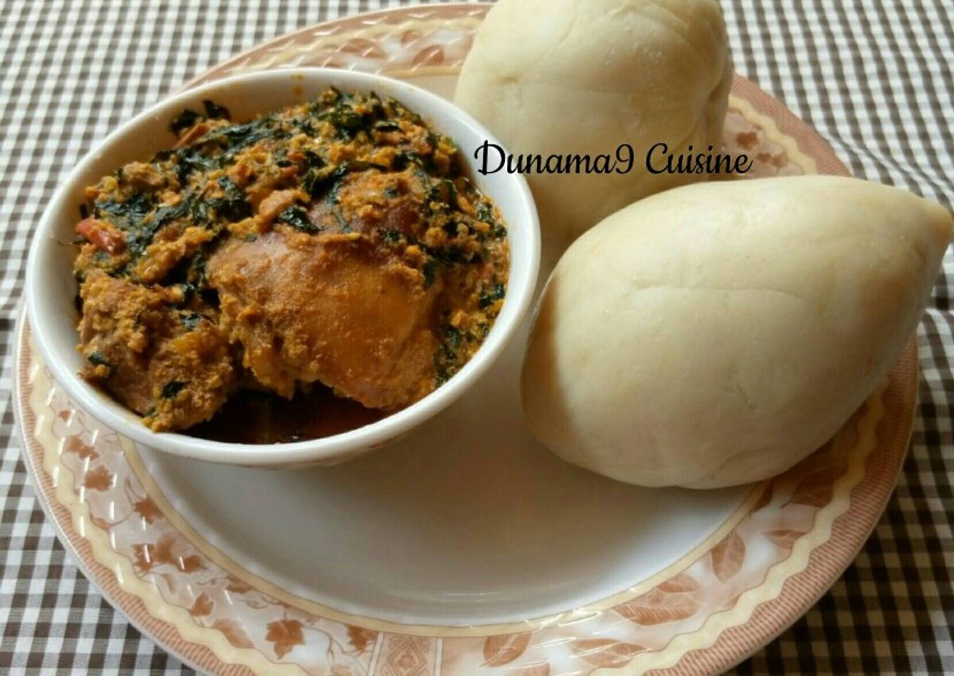 Pounded yam with ugu/egusi soup