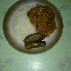 A picture of Boerewors and vegetables gravy.