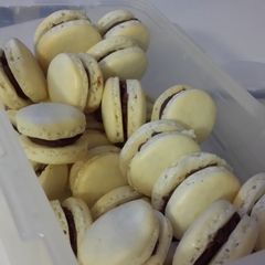 A picture of French Macarons w/ Brigadeiro Filling.