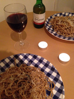 A picture of Pasta with sardines and pine nuts.