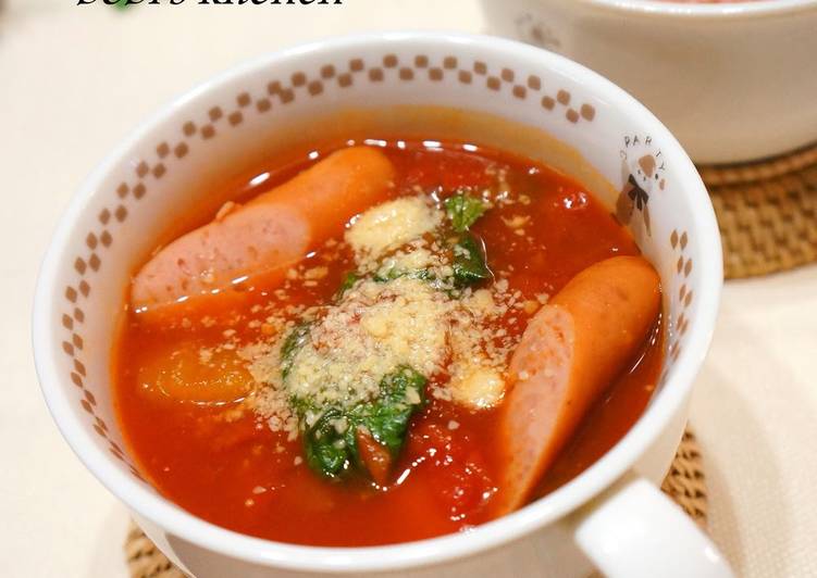 Tasty And Delicious of Quick!! Wiener Sausage and Lettuce Tomato Soup