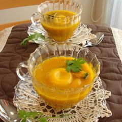 A picture of Kabocha Squash Soup with Dumplings for the Winter Solstice.