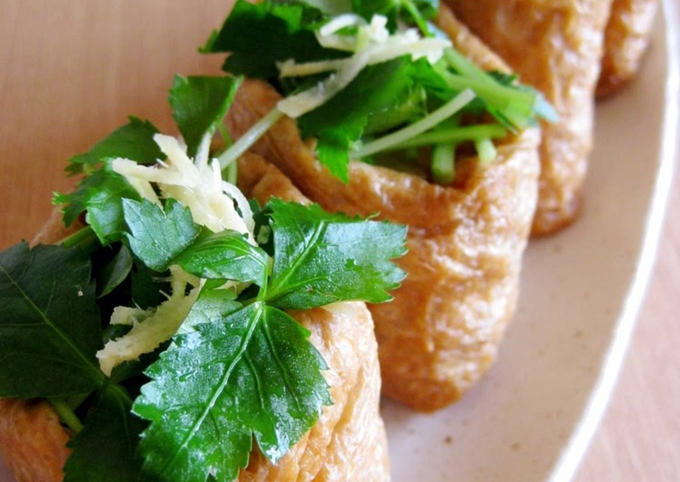 Inari Sushi with Minced Meat and Bamboo Shoots