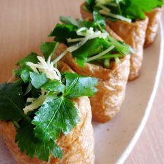 A picture of Inari Sushi with Minced Meat and Bamboo Shoots.