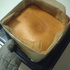 A picture of Castella Cake in a Newspaper Mold.