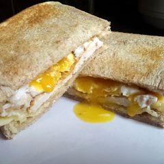 A picture of Sophie's turkey cheese & egg toasted sandwich.